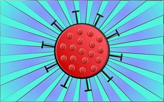 Red virus of a dangerous deadly epidemic pandemic of the coronavirus microbe virus Covid-19 against a background of blue abstract rays. Vector illustration