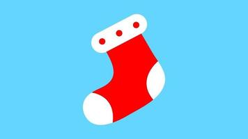 Empty christmas stocking isolated on white. Decorative red sock with white fur and patches. Vector illustration