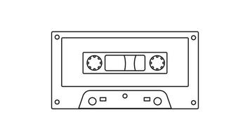 Old retro vintage music audio cassette for audio tape recorder with magnetic tape from 70s, 80s, 90s. Black and white icon. Vector illustration