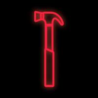 signo de neón digital industrial rojo luminoso brillante para el centro de servicio del taller de la tienda hermoso brillante con un martillo para reparar sobre un fondo negro. ilustración vectorial vector