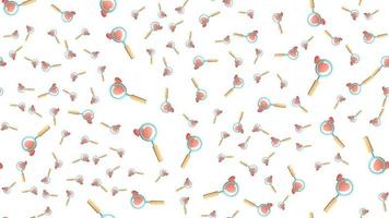 Endless seamless pattern of beautiful festive love joyful tender hearts with magnifying glasses for searching on a white background. Vector illustration