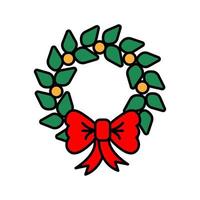 Vector Fir Wreath with Red Mistletoe isolated on white background