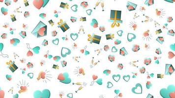 Endless seamless pattern of beautiful festive love joyful tender sets of heart items with magnifying glasses houses arrows and letters on a white background. Vector illustration