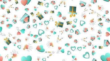 Endless seamless pattern of beautiful festive love joyful tender sets of heart items with magnifying glasses houses arrows and letters on a white background. Vector illustration