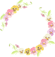 quadro de coroa de flores de amor-perfeito colorido em aquarela png