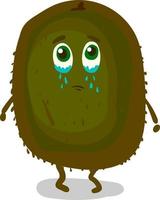 una fruta de kiwi llorando, un vector o una ilustración de color.