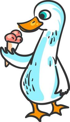 Goose with ice cream, illustration, vector on white background
