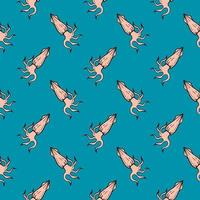 Light pink squid ,seamless pattern on blue background. vector