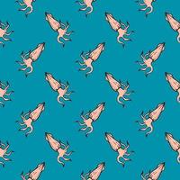 Light pink squid ,seamless pattern on blue background. vector