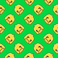 Sad little chick, seamless pattern on bright green background. vector
