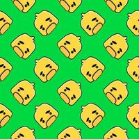 Sad little chick, seamless pattern on bright green background. vector