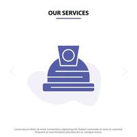 Our Services Architecture Construction Helmet Solid Glyph Icon Web card Template vector