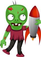 Zombie with rocket, illustration, vector on white background.