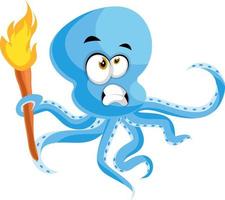 Octopus with torch, illustration, vector on white background.