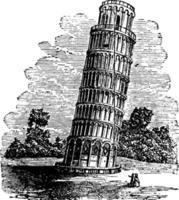 Tower of Pisa,  located in Italy, vintage engraving. vector