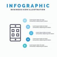 icono de línea de caja de celda móvil con fondo de infografía de presentación de 5 pasos vector