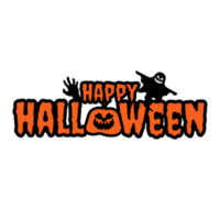 fröhlicher halloween-schriftzug mit kürbis- und geisterclipart png