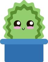 Cute green cactus in pot, illustration, vector on white background.
