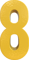 número oito, 8 renderização de texto 3d amarelo png