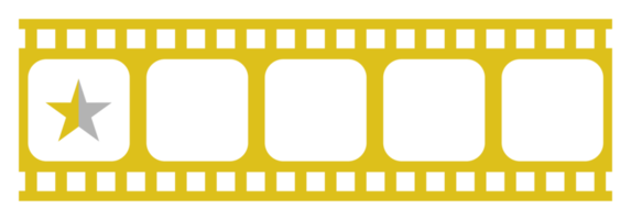 visual del signo de cinco estrellas en la silueta de la tira de película. símbolo de icono de clasificación de estrellas para reseñas de películas o películas, pictogramas, aplicaciones, sitios web o elementos de diseño gráfico. calificación 0,5 estrellas. formato png