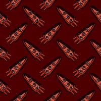 Red missile , seamless pattern on a red background. vector