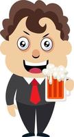 hombre bebiendo cerveza, ilustración, vector sobre fondo blanco.