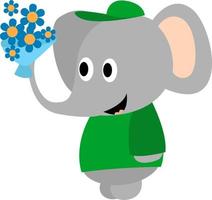 Elephant with flowers, illustration, vector on white background.