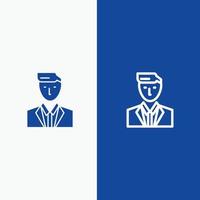 Boss Ceo Head Leader Mr Line and Glyph Solid icon Blue banner Line and Glyph Solid icon Blue banner vector