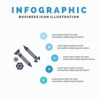 tornillos edificio construcción herramienta trabajo sólido icono infografía 5 pasos presentación antecedentes vector