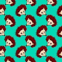 Tired hedgehog, seamless pattern on green background. vector