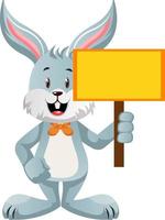 Bunny with blank sign, illustration, vector on white background.