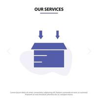 Our Services Box Logistic Open Solid Glyph Icon Web card Template vector