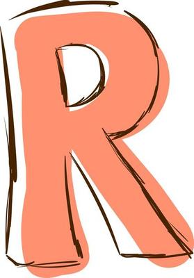 Letter R, illustration, vector on white background.