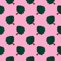 Green small tree,seamless pattern on pink background. vector