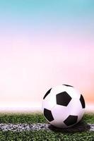 Soccer ball in light background lawn for content or copy space. Football concept. Soccer football field stadium grass line ball background texture photo