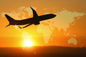 Passenger planes taking off from the airport in the evening. Travel and travel concepts around the world. photo