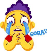 Yellow boy crying and saying sorry vector illustration on a white background