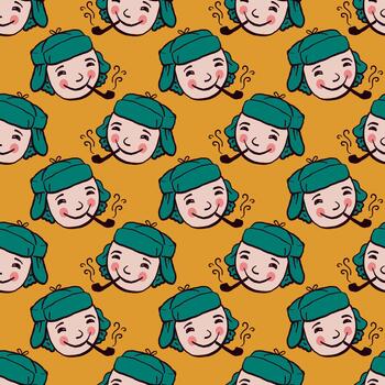 Sherlock Holmes pattern, seamless pattern on green background. vector