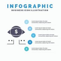 ojo dólar marketing digital sólido icono infografía 5 pasos presentación antecedentes vector