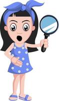 Girl with magnifying glass, illustration, vector on white background.