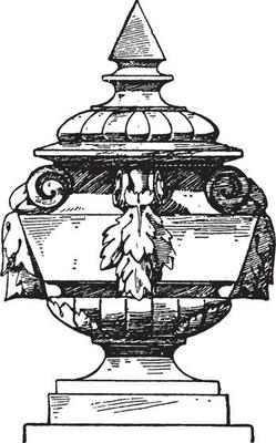 Finial Modern French Vase or doorposts,  vintage engraving.