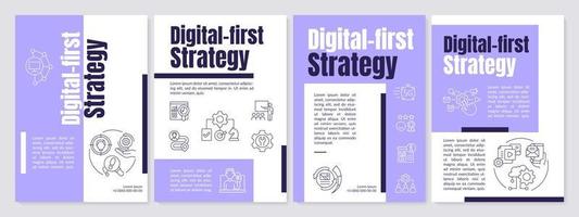 Digital first strategy purple brochure template. Digital marketing. Leaflet design with linear icons. 4 vector layouts for presentation, annual reports.