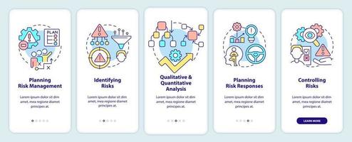 Risk management process onboarding mobile app screen. Business strategy walkthrough 5 steps graphic instructions pages with linear concepts. UI, UX, GUI template. vector