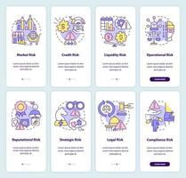 Risk categories onboarding mobile app screen set. Crisis management walkthrough 4 steps graphic instructions pages with linear concepts. UI, UX, GUI template. vector