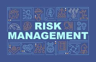 Risk management word concepts dark blue banner. Deal with problems. Infographics with icons on color background. Isolated typography. Vector illustration with text.
