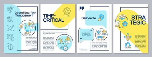 plantilla de folleto azul y amarillo de niveles de gestión de riesgo operativo. diseño de folletos con iconos lineales. 4 diseños vectoriales para presentación, informes anuales. vector