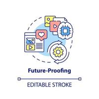 Future proofing concept icon. Improve service. Digital first mindset importance abstract idea thin line illustration. Isolated outline drawing. Editable stroke. vector