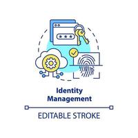 Identity management concept icon. Cybersecurity management abstract idea thin line illustration. Keep personal data secure. Isolated outline drawing. Editable stroke. vector