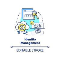 icono del concepto de gestión de identidad. gestión de ciberseguridad idea abstracta ilustración de línea delgada. mantener seguros los datos personales. dibujo de contorno aislado. trazo editable. vector