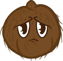 Sad coconut, illustration, vector on white background.